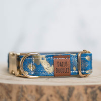 Blue cowhide dog collar made by Dacus Doodles