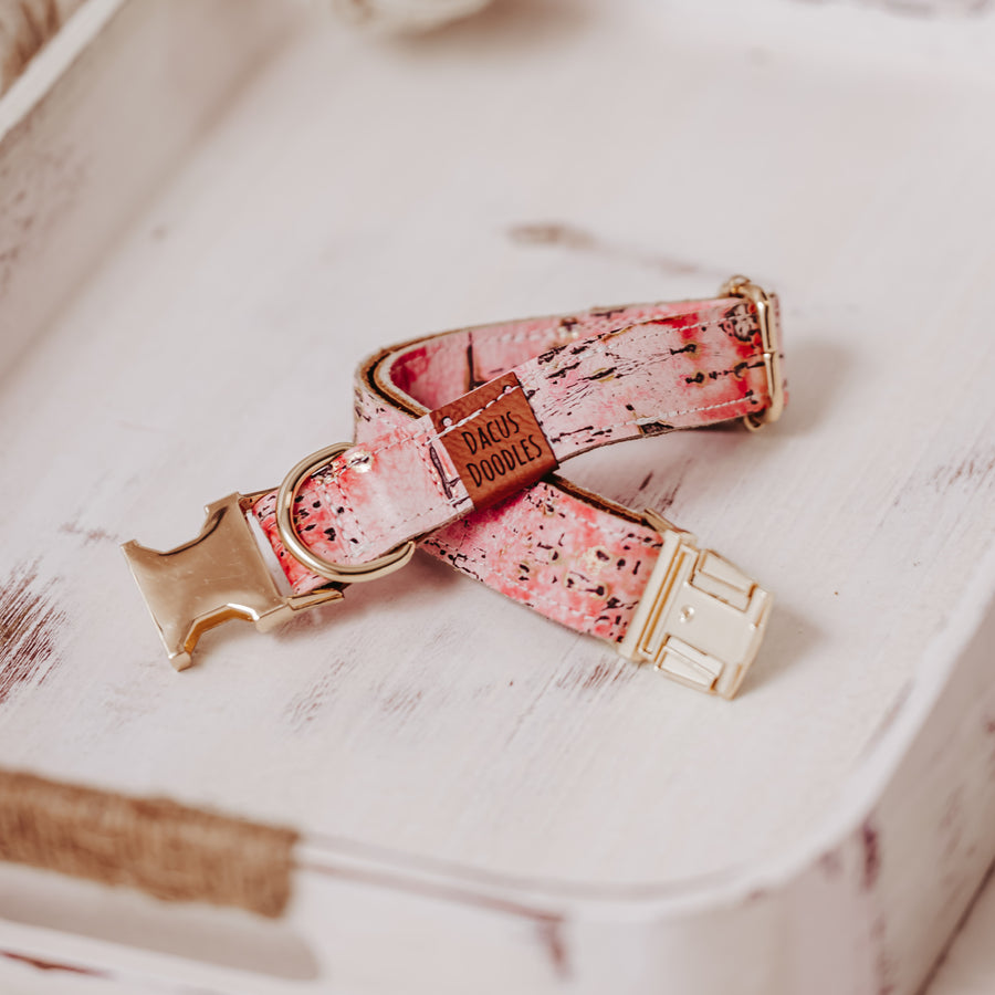 The Olive Pink Leather Dog Collar