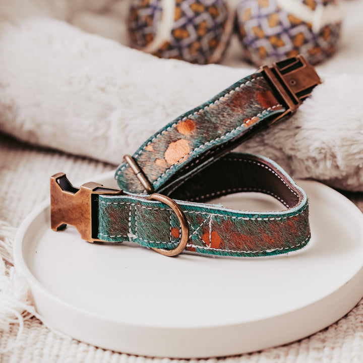 green leather dog collar made by dacus doodles