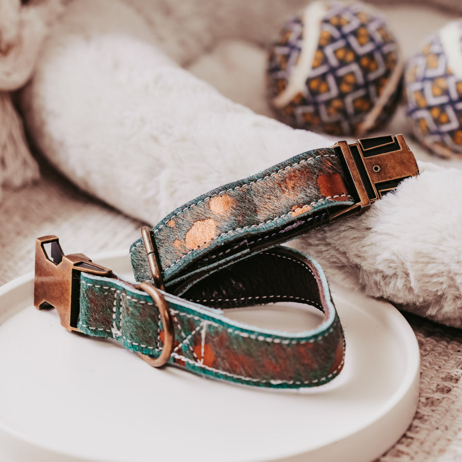cowhide leather dog collar made by dacus doodles