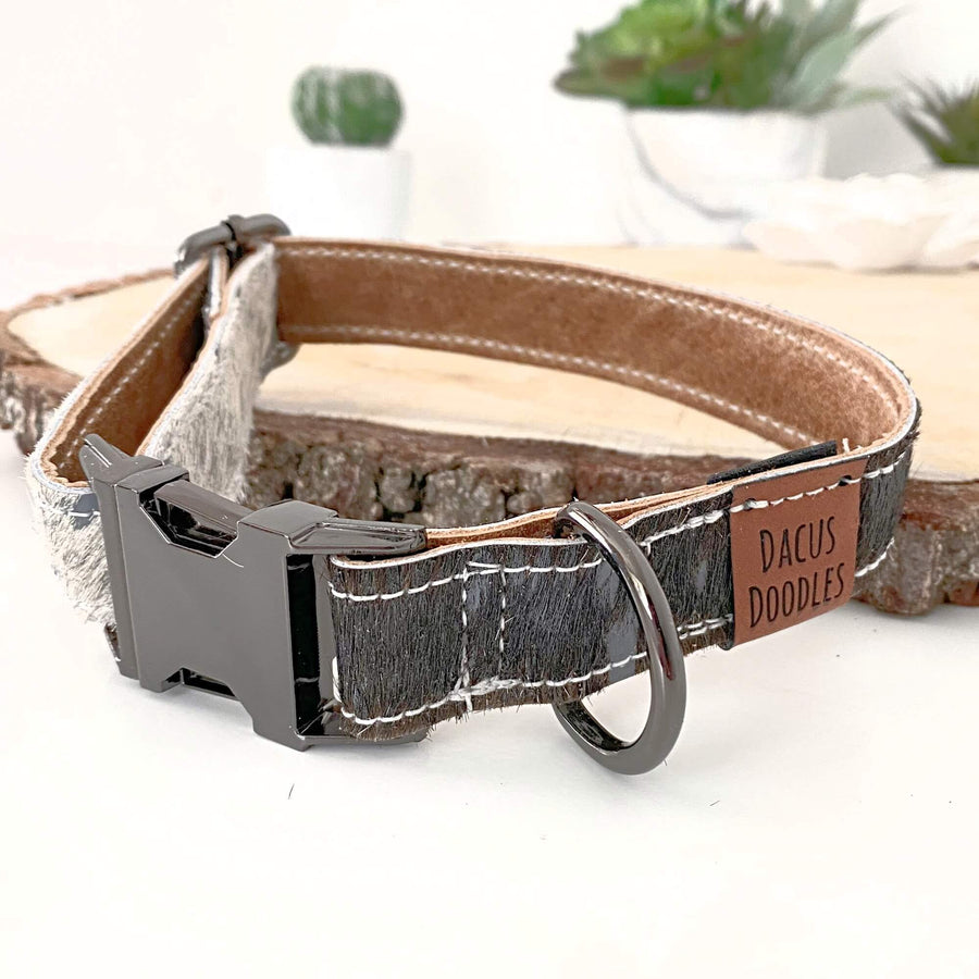 cowhide dog collar made by dacus doodles