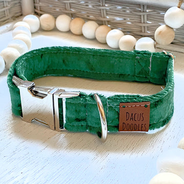 Green Velvet Christmas Dog Collar