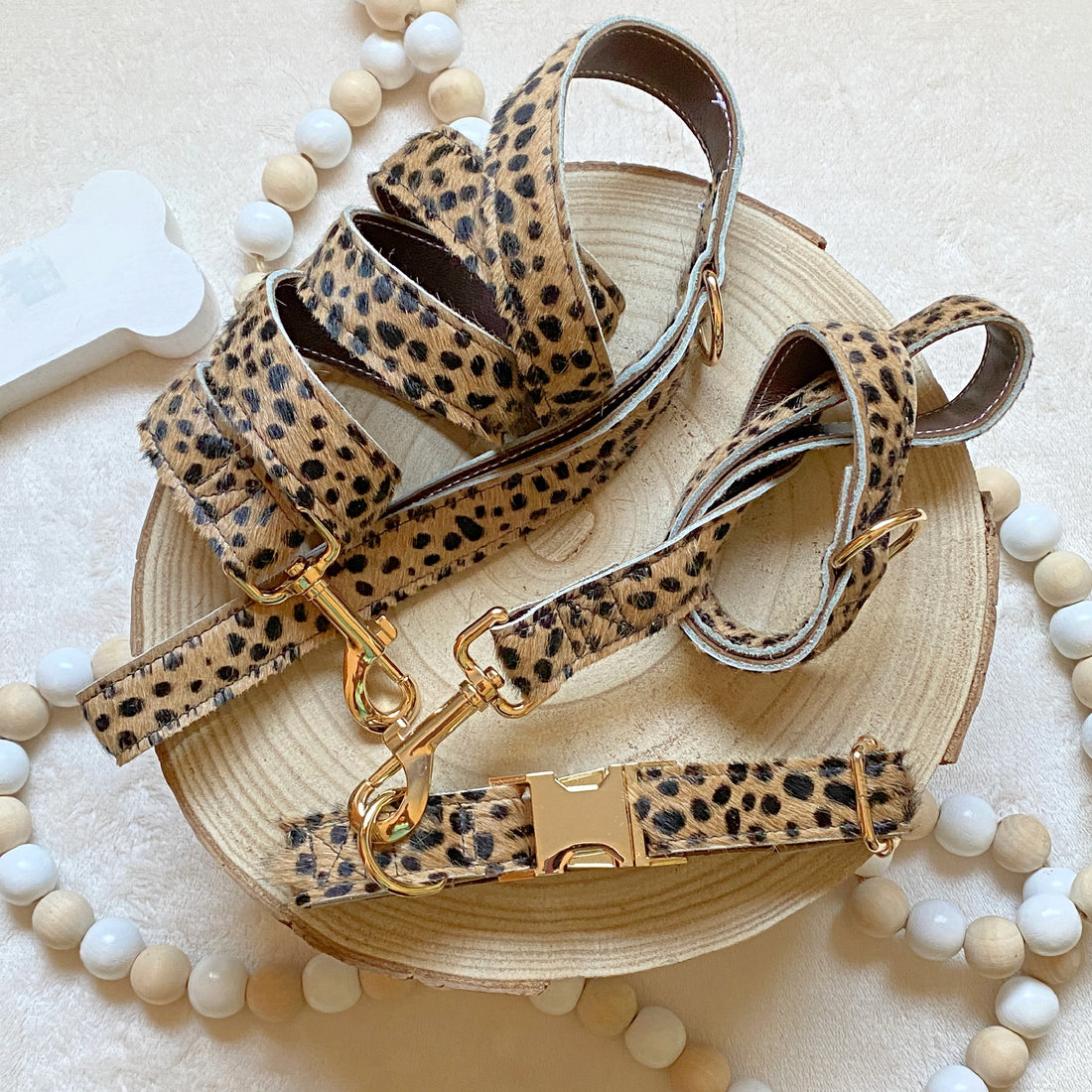 The Jasmine Leopard Print Cowhide Dog Gift Set